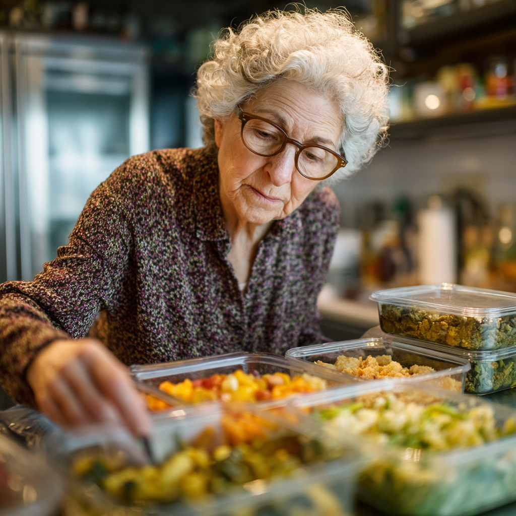 Група старших людей готує здорову їжу разом